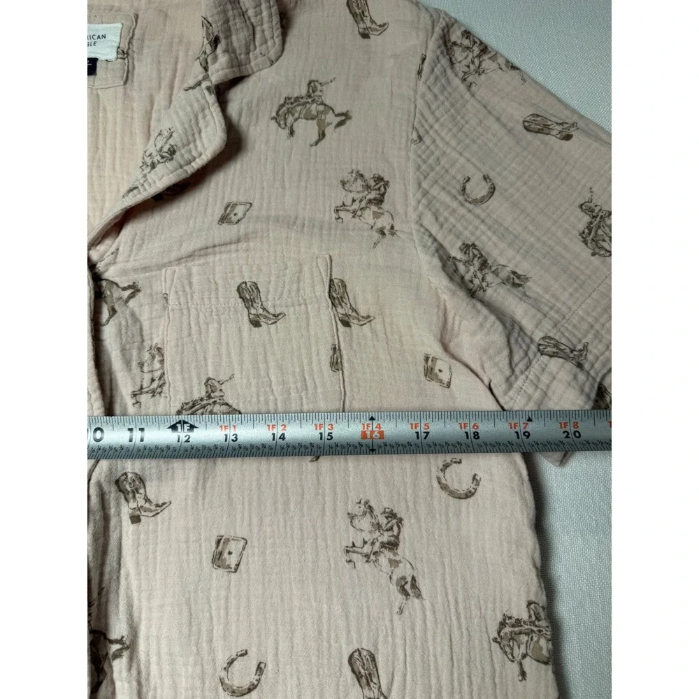 American Eagle Lounge Pink Cotton Gauze Western‎ Cowboy Pajama Set Womens Medium